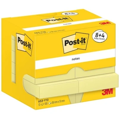 Afbeelding van Post it Notes, 100 Vel, Ft 38 X 51 Mm, Geel, 8 + 4 Gratis Memoblok