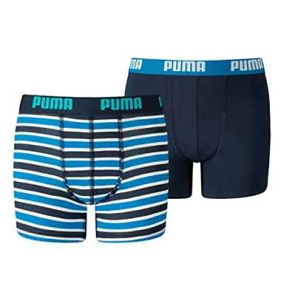 Afbeelding van Puma BOYS Basic Boxer Printed Stripe 2 PACK Onderbroeken voor kinderen, Maat: 176, Blue