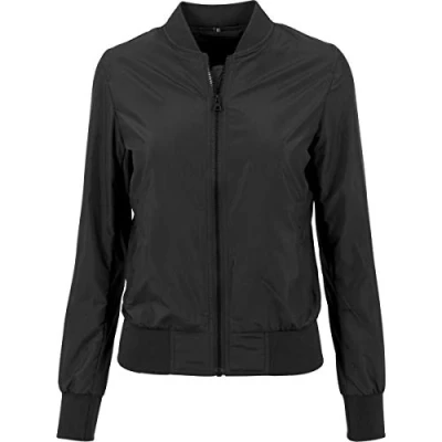 Afbeelding van Build your Brand Ladies ́ Nylon Bomber Jacket BY044 Black