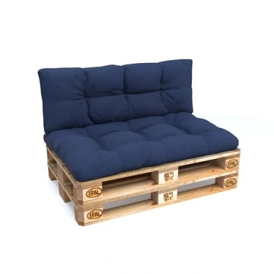 Afbeelding van POKAR Set van 2 gewatteerde kussens voor europallets: 1 x zitvlak 120 80 cm + rugleuning 40 cm, koudschuim, tuinbank, binnen en buiten, zonder pallet, donkerblauw