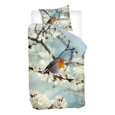 Afbeelding van Snoozing Robin Flanel Dekbedovertrek Eenpersoons 140x200/220 cm + 1 kussensloop 60x70 Multi kleur