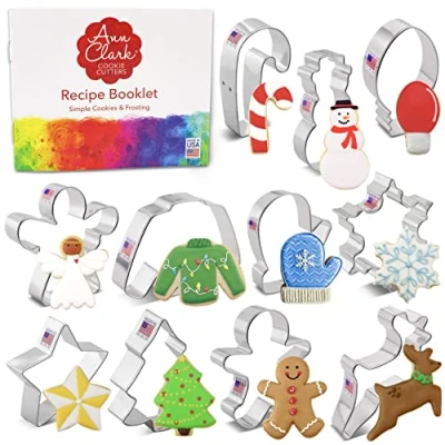 Afbeelding van Ann Clark Cookie Cutters 11 stuks kerstuitsteekvormen met receptenboek, sneeuwvlok, kerstboom, snoepstok, rendier enz