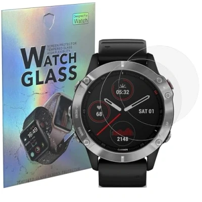 Image de Verre Trempé pour Garmin Fenix 6 / Pro Solar Sapphire [Lot de 2] Protection Ecran Montre Anti Rayure Phonillico®
