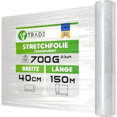 Image de V1 Trade Film étirable transparent Rouleau de 0,7 kg 23 microns protection 100 m long et 40 cm large d&#039;emballage pour meubles