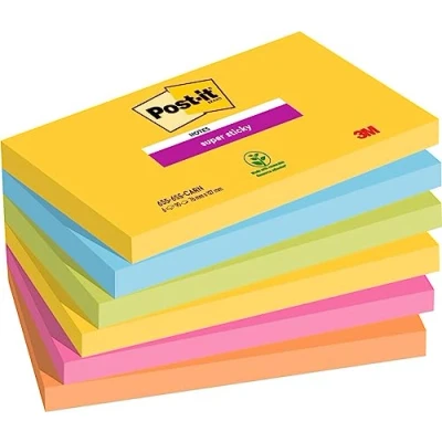 Afbeelding van Post it Super Sticky notes Carnival, 90 vel, ft 76 x 127 mm, pak van 6 blokken memoblok