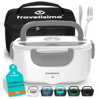 Afbeelding van TRAVELISIMO Verwarmde kom, 80 W, lunchbox, verwarmd, maaltijd, 1,5 l, roestvrij staal, 12 V/24 V/220 V, 3 in 1, draagbaar, voor auto, vrachtwagen, kantoor, elektrisch
