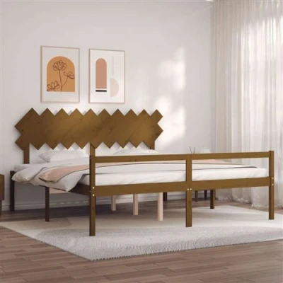 Afbeelding van Bedframe Met Hoofdbord Massief Hout 140X190 cm 200 x / Honingbruin