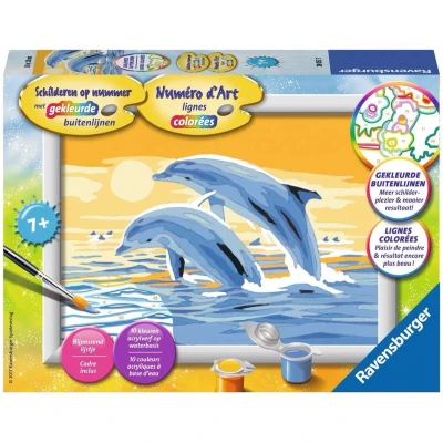 Afbeelding van Ravensburger Schilderen op nummer Springende dolfijnen Hobbypakket