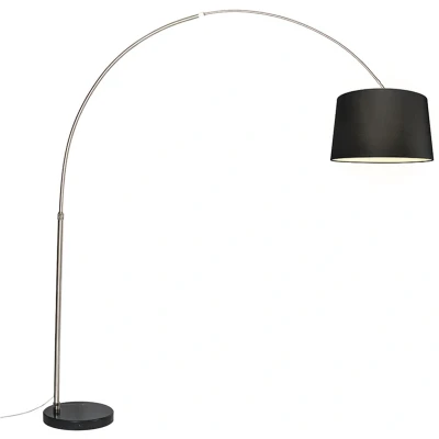 Afbeelding van QAZQA Booglamp staal stoffen kap zwart 45 cm XXL