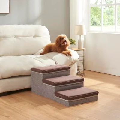 Afbeelding van Hondentrap Vojens loopplank 75x40x30 cm donkerbruin en grijs