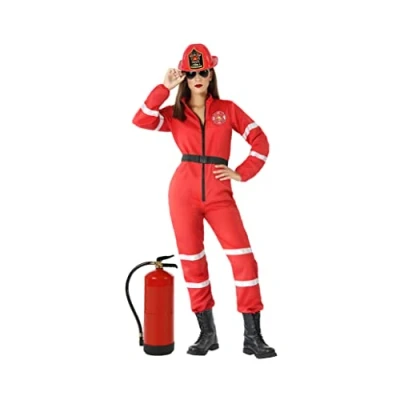 Afbeelding van Brandweervrouw Kostuum Rood Maat M L