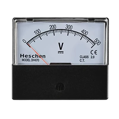 Afbeelding van Analoog voltmeter Heschen rechthoekig paneel bloeddrukmeter stijl 670 0 tot 500 V DC klasse 2.0