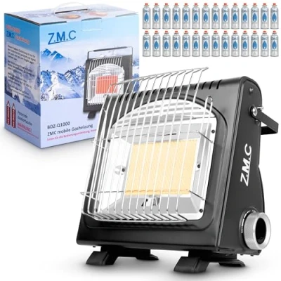 Afbeelding van Z.M.C Draagbare gasverwarming 2 in 1 + 28 gaspatronen 227 g campingverwarming 1,7 kW voor buiten en binnen mobiele verwarming met piëzo ontsteking