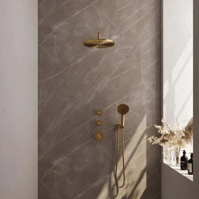 Afbeelding van Brauer Gold Edition Regendouchesets inbouw hoofddouche 30cm Wandarm met inbouwdeel Gladde knoppen handdouche Rond 1 stand PVD geborsteld