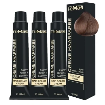 Afbeelding van FemMas Medium blond 7, professionele blond, haarcrème voor haar, met verzorgende arganolie, keratine en ceramide, als permanente kleuring of haarkleurmiddel, 3 x 100 ml