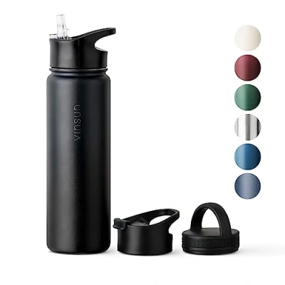Afbeelding van Vinsun Roestvrijstalen drinkfles, 750 ml, 3 doppen, lekvrij, gasvrij, BPA vrij, thermosfles voor sport, outdoor, school, universiteit, fiets, kantoor, fitness