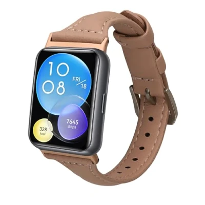 Afbeelding van kwmobile Real Leather Watch Strap Compatible with Huawei Fit 2 Fitness Tracker Replacement Sports Wristband Clasp
