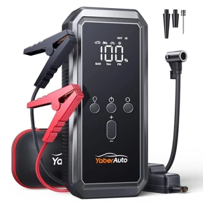 Afbeelding van YaberAuto Starter met compressor 150 psi, 4 in 1 powerbank 21800 mAh lcd display, 3000 A piekvermogen, led zaklamp, YA70