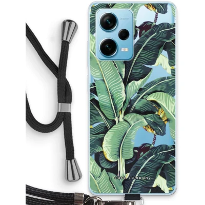 Afbeelding van Case Company® hoesje met Koord geschikt voor Xiaomi Redmi Note 12 Pro Plus Bananenbladeren Telefoonhoesje Zwart Bescherming aan alle Kanten en Over de Schermrand