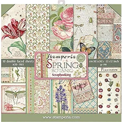Afbeelding van Stamperia Dubbelzijdig plakpapier, 10 vellen, 5 (12 x 12 inch), lente, botanisch, meerkleurig, 30,5 cm