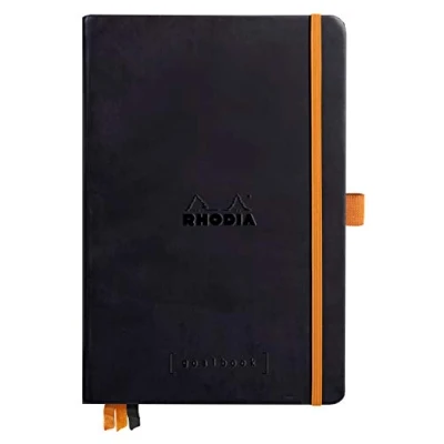 Afbeelding van RHODIA 118772C Hard notitieboek Bullet Journal Goalbook zwart A5 14,8 x 21 cm gestippeld 240 pagina&#039;s lichtbruin papier 90 g/m² 3 banden, elastische sluiting kunstleer