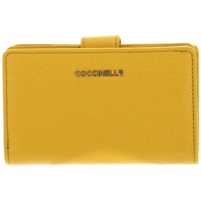 Afbeelding van COCCINELLE Leren Portemonnee Metallic Soft Mini Wallet Grained Leather Soleado Geel