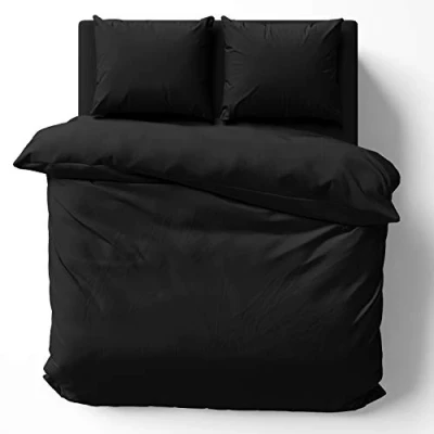 Afbeelding van Alreya Mako Satijnen beddengoed 240 x 220 cm 100% katoen met YKK ritssluiting, superzacht dekbedovertrek, Oeko Tex® standaard gecertificeerd, zwart, alleen dekbedovertrek
