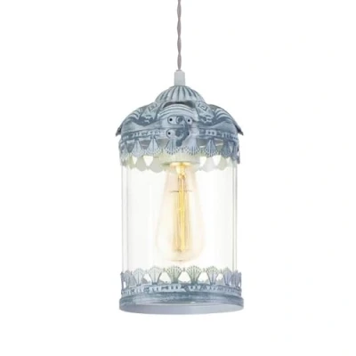 Afbeelding van EGLO Vintage Langham Hanglamp 1 Lichts Grijs Blauw Helder Glas