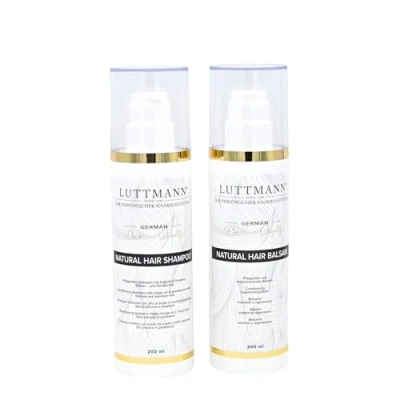 Afbeelding van LUTTMANN® Natural Hair Shampoo + natuurlijke balsem voor echt haar, 200 ml, intensieve verzorging pruiken van haarstukjes, extensions en haarverlengingen