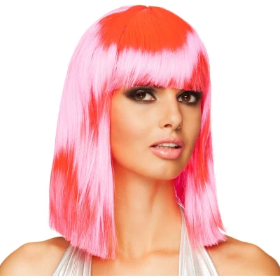 Afbeelding van Boland Pruik Dance neon roze Roze,Neon Steil Halflang Vrouwen 80&#039;s &amp; 90&#039;s