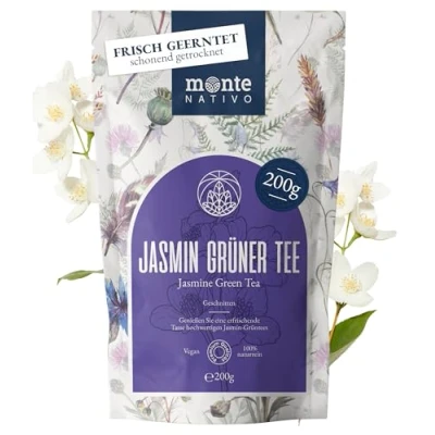 Afbeelding van Monte Nativo Groene jasmijnthee (200 g), voorzichtig gedroogd, 100% puur en natuurlijk, als kruidenthee of cadeau, fruitthee