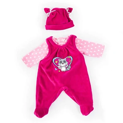 Afbeelding van Bayer Design 84677AA Poppenkleding 40 46 cm, accessoires voor poppen, romper, T shirt en muts, set, outfit met wasbeer harten