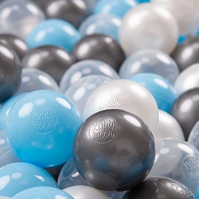 Afbeelding van KiddyMoon 700 x 7 cm speelballen voor ballenbad Made in EU transparant/zilver/parel/blauw