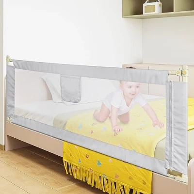 Afbeelding van Bedhekje voor kinderen, baby&#039;s, veiligheidshek volwassenen, draagbaar speelhek afneembaar, in hoogte verstelbaar (70 99 cm), ademend mesh, donkergrijs, 2,0 m
