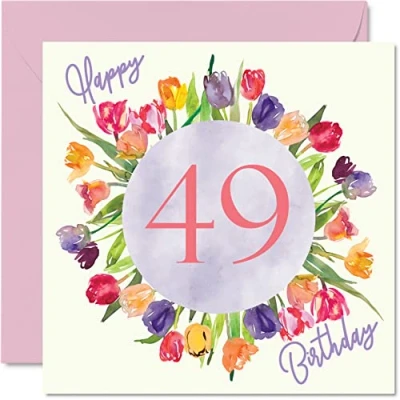 Afbeelding van Mooie verjaardagskaarten voor vrouwen, aquarel tulpenboeket, verjaardagskaart haar, moeder, tante, zus, vriendin, 145 mm x