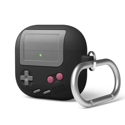 Afbeelding van elago AW5 beschermhoes compatibel met AirPods 4 (2024) 4e generatie, klassieke retro voor draagbare gameconsole, inclusief karabijnhaak (zwart)