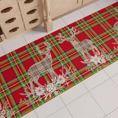 Afbeelding van PETTI Artigiani Italiani Keukentapijt, kersttapijt, keukenloper, antislip, wasbaar, 52 x 480 cm, rendier, beige, 100% Made in Italy