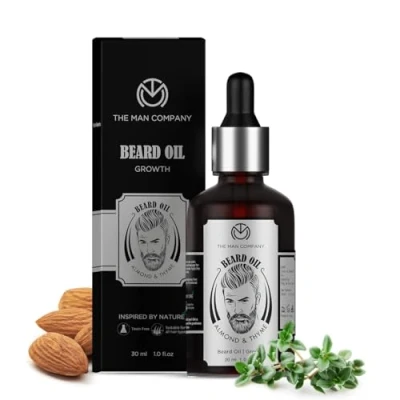 Afbeelding van The Man Company baardolie voor het kweken van de baard sneller met amandel en tijm, 100% natuurlijke beste mannen, voeding sterkte, neven patchy baard, 30 ml