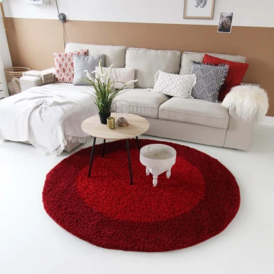 Afbeelding van Hoogpolig Tapijt/Vloerkleed Shaggy Trend Lijstmotief Rond Rood 120 Cm
