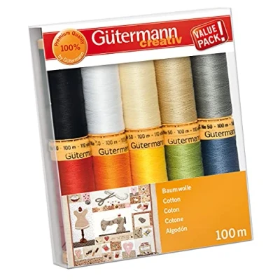 Afbeelding van Gutermann Creativ garen van 100% katoen, set 10 spoelen à 100 m, gemerceriseerd Egyptisch hand en machinaal genaaid, verschillende kleuren