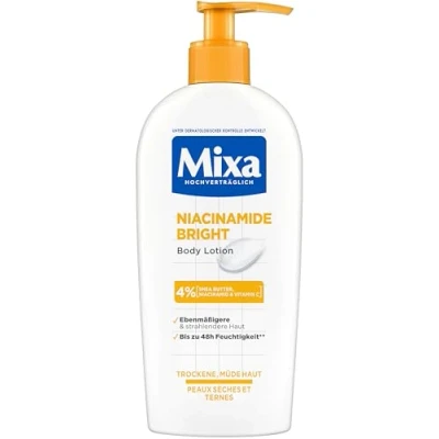 Afbeelding van Mixa Hydraterende bodylotion, geschikt voor gezicht, lichaam en handen, droge vermoeide huid, Niacinamide Bright, hypoallergeen, 250 ml