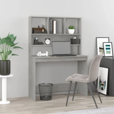 Afbeelding van Bureau met schappen 102x45x148 cm bewerkt hout betongrijs