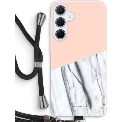 Afbeelding van Case Company® hoesje met Koord geschikt voor Samsung Galaxy A35 A touch of peach Telefoonhoesje Zwart Bescherming aan alle Kanten en Over de Schermrand