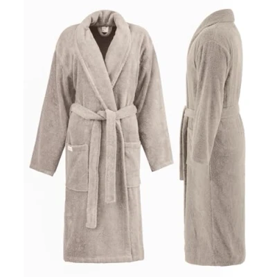 Afbeelding van PandaHome Badjas voor dames en heren van 100% katoen, behaaglijke badstof badjas, warm behaaglijk, sneldrogend, zacht, absorberend, 400 g/m², Beige