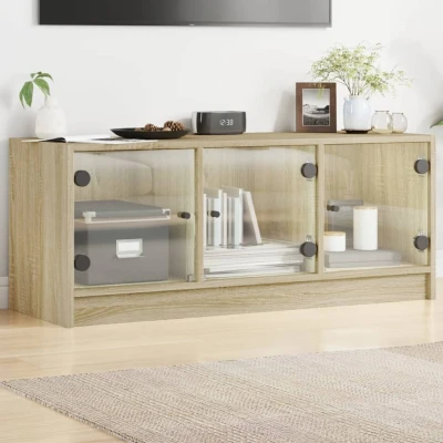 Afbeelding van Tv meubel met glazen deuren 102x37x42 cm sonoma eikenkleurig