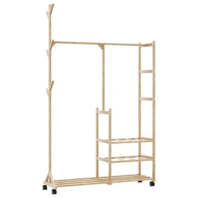 Afbeelding van vidaXL Kledingrek met schappen en wielen 100x38x175,5 cm bamboe