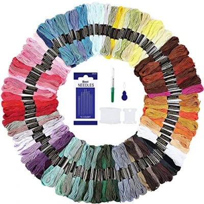 Afbeelding van Romon 100 kleuren borduurgaren, garen voor Braziliaanse armband met gereedschapsaccessoires, Braziliaans armbandgaren kruissteek en borduurwerk, 8 m (100 kleuren)