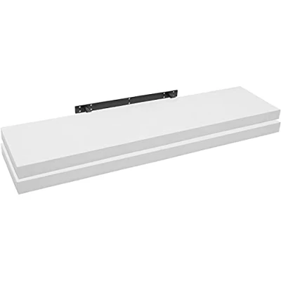 Afbeelding van WOLTU RG9315ws 2 Set van zwevende houten wandplanken MDF, wit, voor woonkamer, keuken, slaapkamer, badkamer enz
