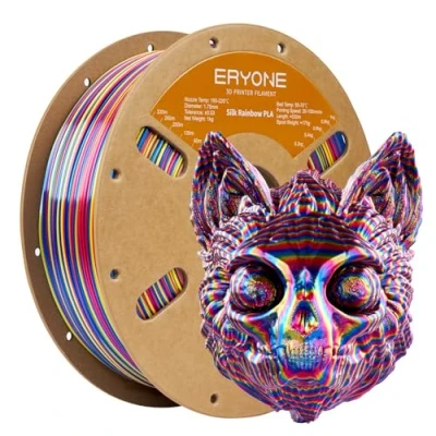 Afbeelding van ERYONE Silk Rainbow Twist PLA Filament, Fast Color Change for 3D printfilament, Shiny 1,75 mm ± 0,03 mm, 1 kg spoel (2,2 lbs), rood/geel blauw