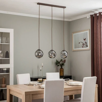 Afbeelding van Lindby hanglamp 3lichts Glas, ijzer E14 bruin, rookgrijs